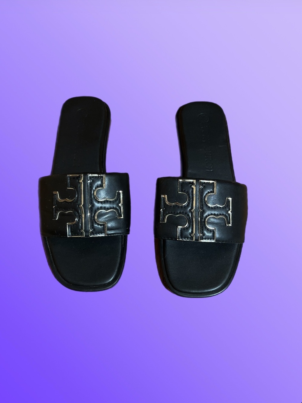 Tory Burch Black Slide Sandals with Logo Plaque